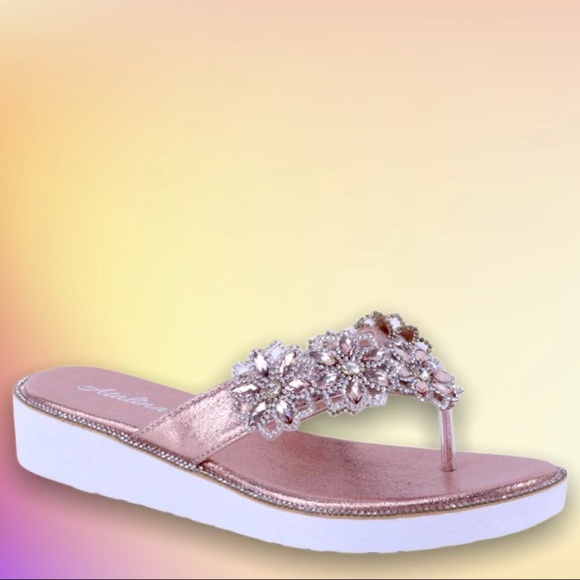 New! Verano Champagne Thong Wedge Sandal - Picture 3 of 10